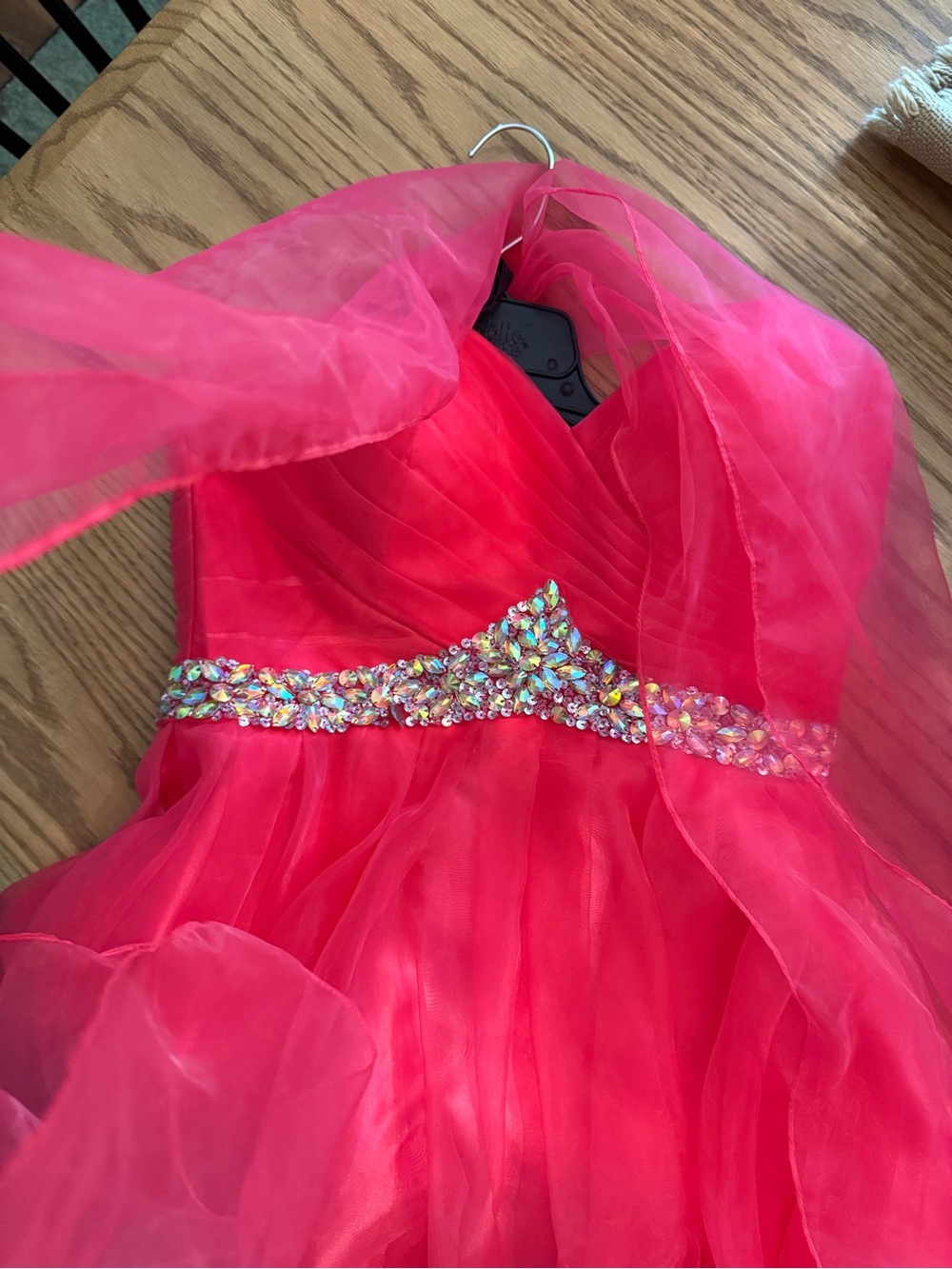 Milano Hot Pink Strapless Tulle Party Dress with Crystal Waist - Picture 7 of 7